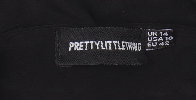 PrettyLittleThing Black Long Sleeve Dress, Size 14 Women