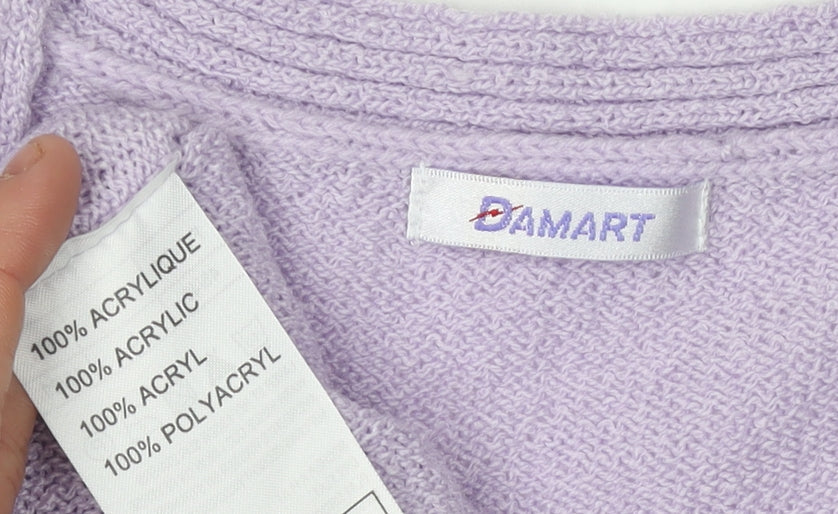 Damart Women's Purple V-Neck Cable-Knit Pullover L