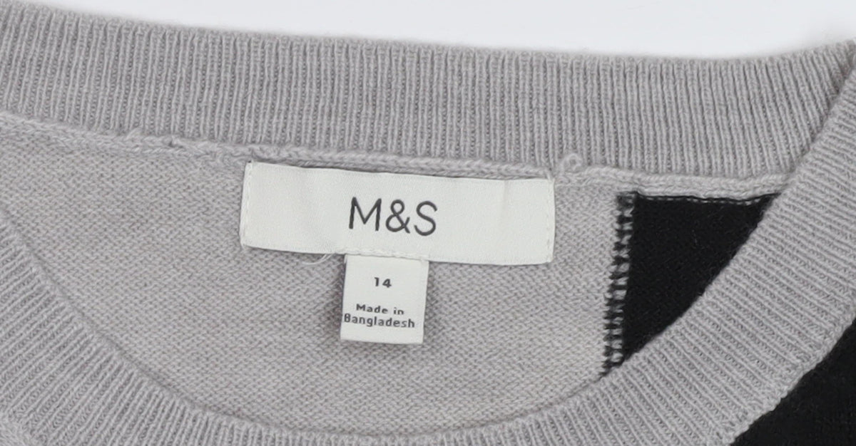 Marks & Spencer Women's Jumper, Black Grey Ivory, Size 14