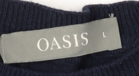 Oasis Women's Blue Crew Neck Striped Jumper - Size L