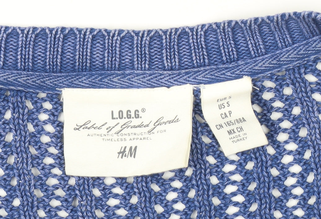 H&M Women's Blue Cardigan - Size 8, Cotton Knit