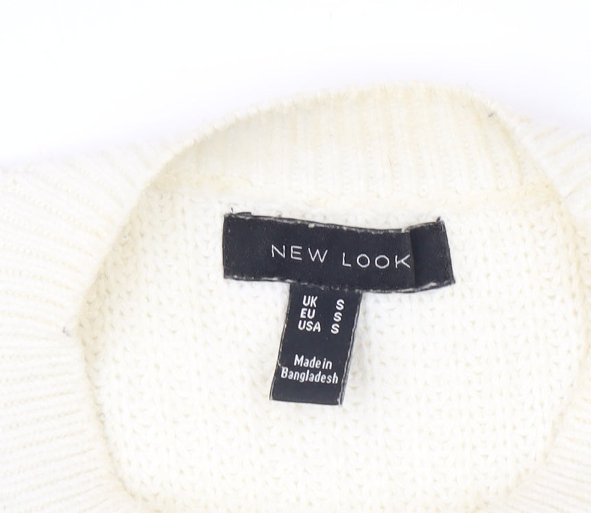New Look Women's White Striped Knit Jumper S