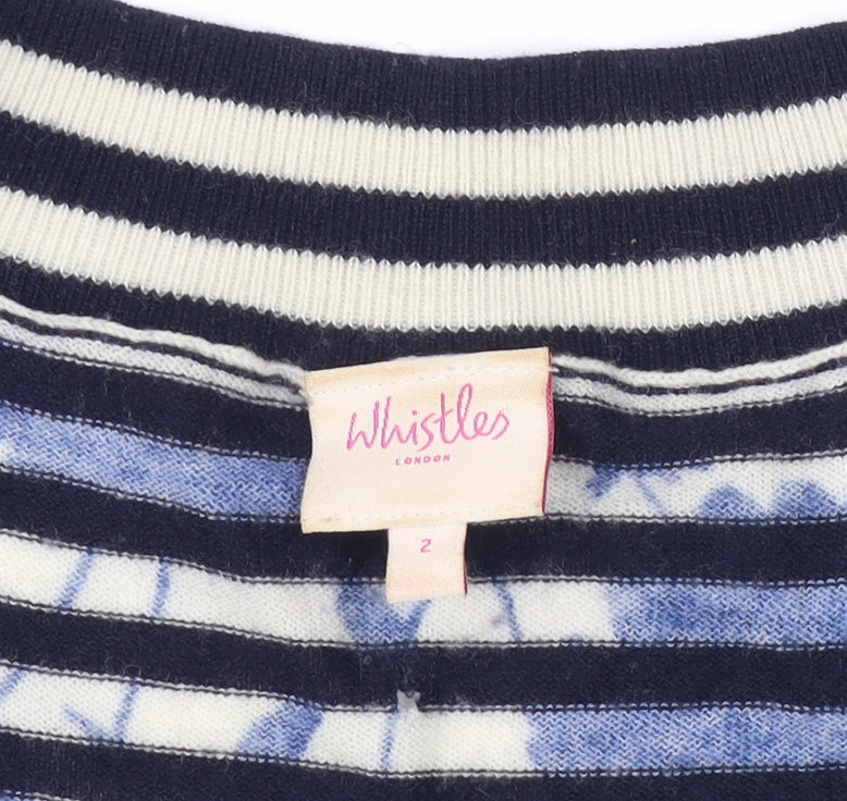 Whistles Women's Blue Striped V-Neck Jumper Size 2