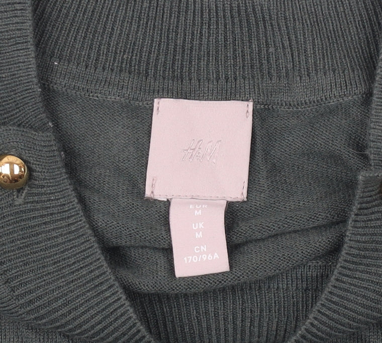 H&M Women's Green Pullover Jumper M Button Accent