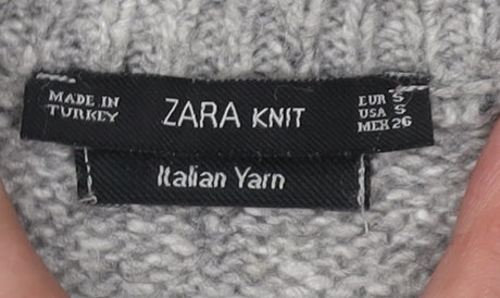 Zara Women’s Grey Mock Neck Wool Pullover Jumper