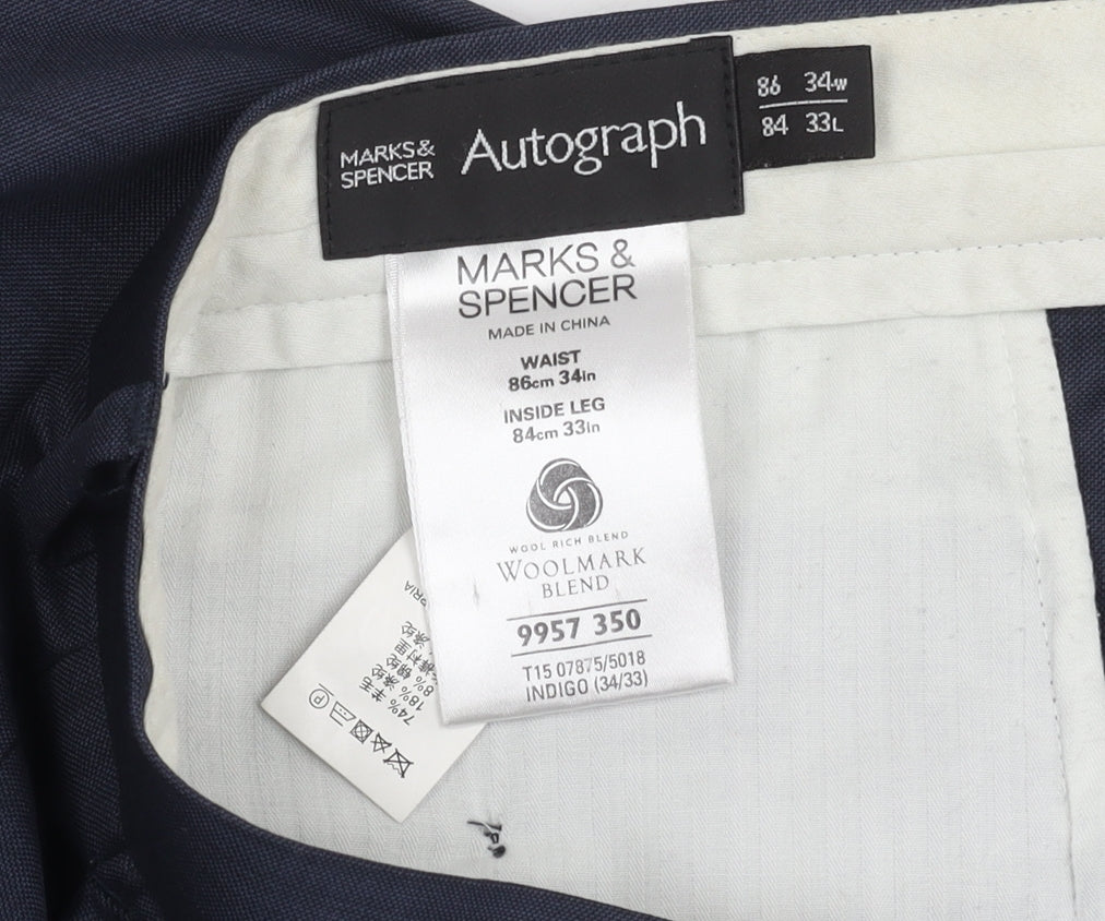 Marks & Spencer Men's Blue Trousers, Size 34