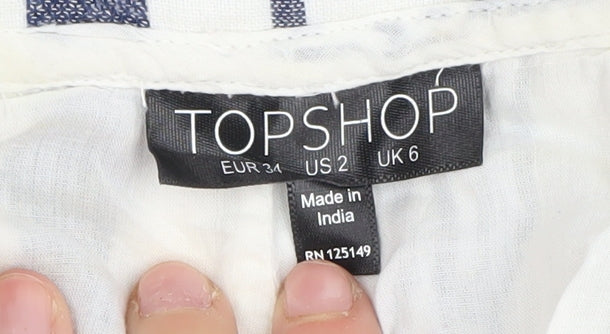 Topshop Women's Blue Striped Paperbag Shorts, Size 6