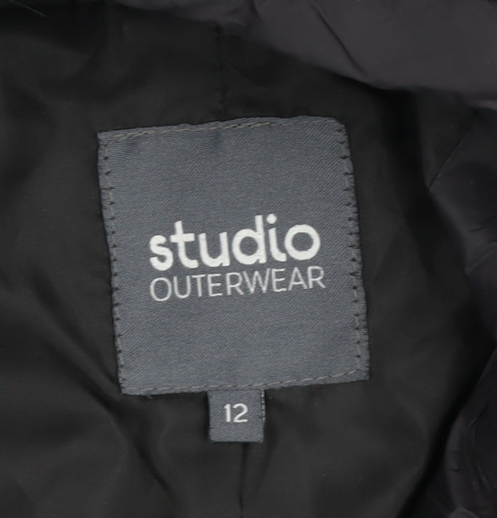 Studio Women's Black Puffer Jacket, Size 12, Mid-Length