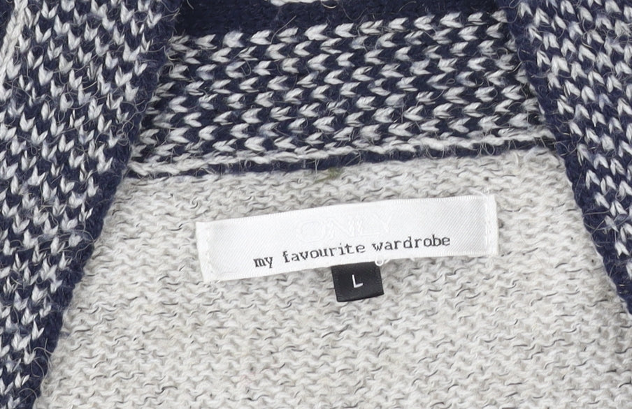 ONLY Women's Grey Aztec Cardigan - L, Chunky Knit