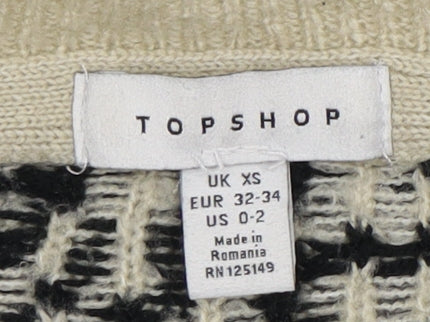 Topshop Women's Black XS Crew Neck Abstract Jumper