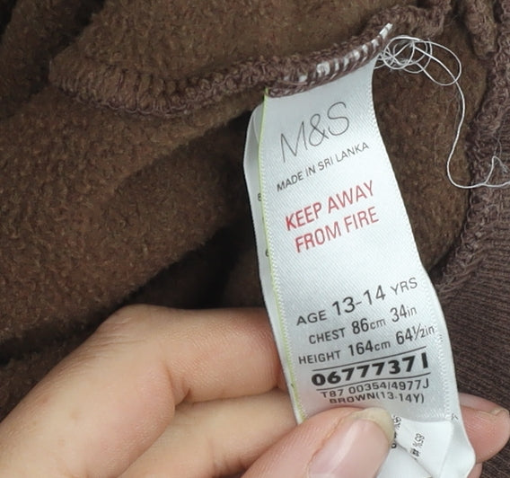 Marks & Spencer Girls Brown Hoodie, 13-14 Years, Cotton Blend
