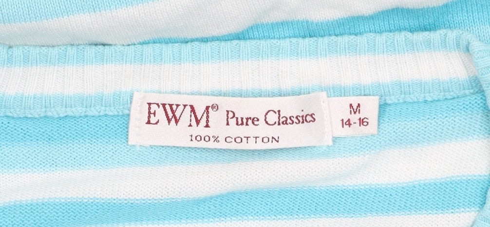 EWM Pure Classics Women's Blue Striped V-Neck Jumper M