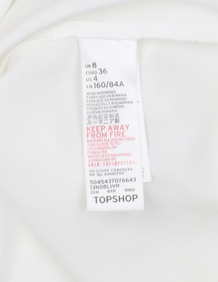 Topshop Women's White Blouse, Size 8, Bell Sleeve