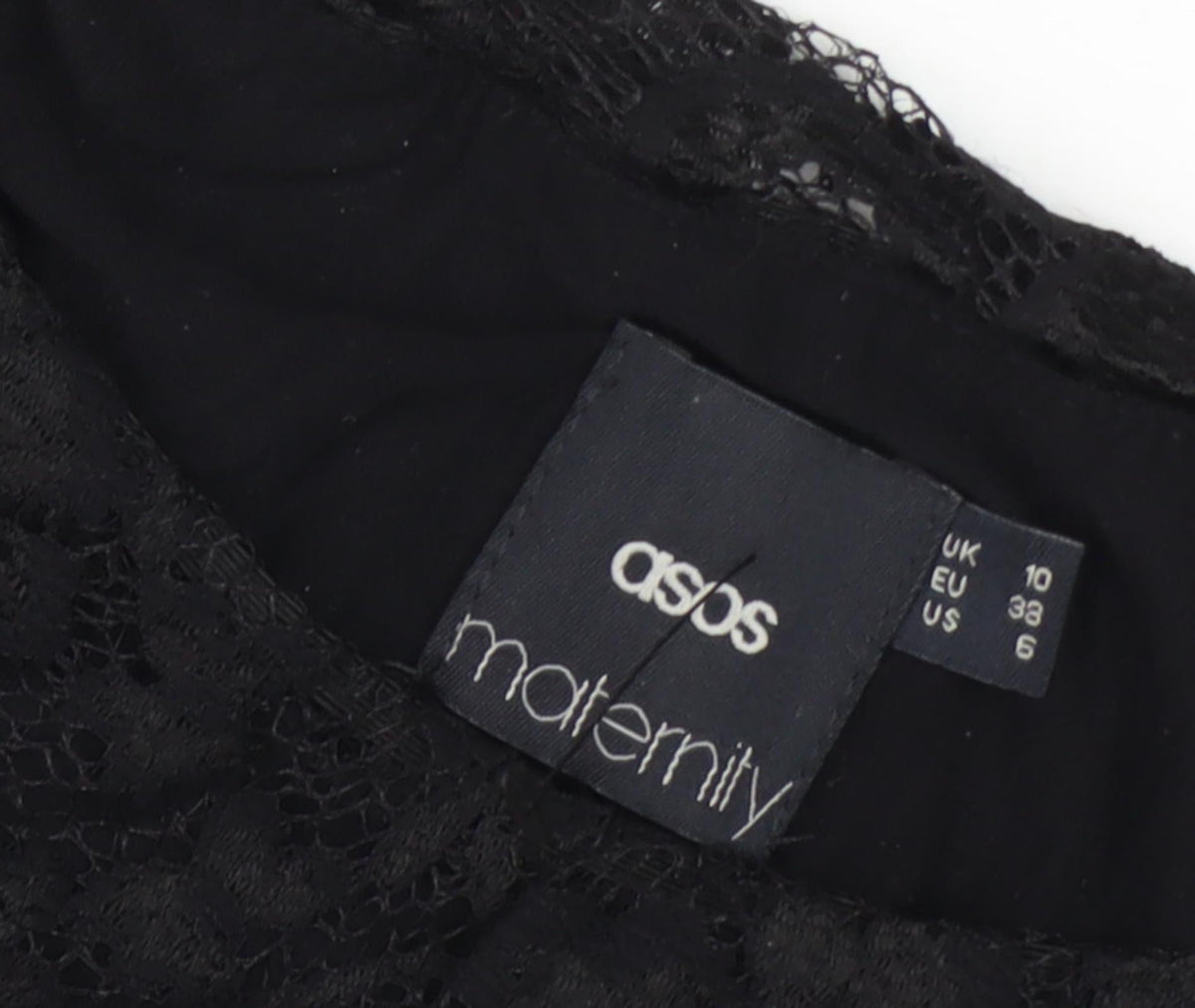 ASOS Black Maternity Lace Dress, Size 10, 3/4 Sleeve
