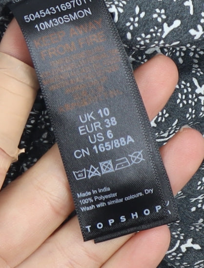 Topshop Women's Black Floral Long Sleeve Dress Size 10