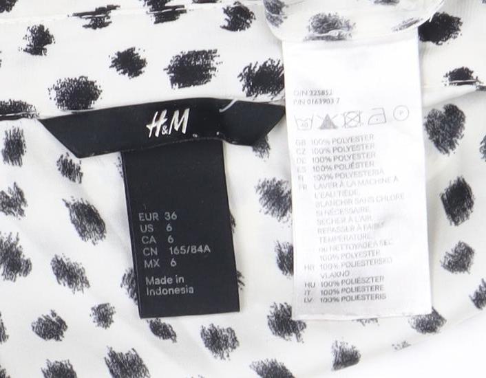 H&M Women's Black White Animal Print Blouse Size 8
