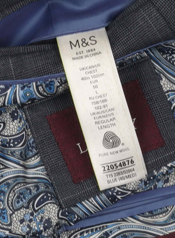 Marks & Spencer Men's Blue Check Blazer 40R