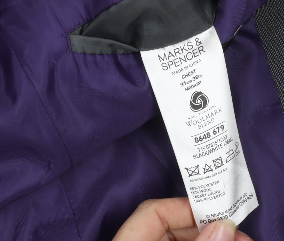 Marks & Spencer Grey Check Men's Blazer Size 36R