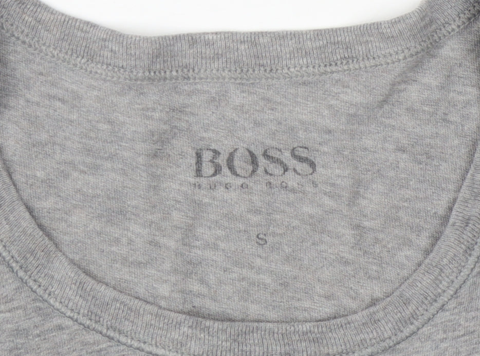 BOSS Men's Grey Cotton T-Shirt, Small, Crew Neck