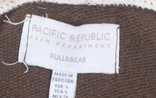 Pull&Bear Teens Brown Pullover Hoodie, Size S, Casual Style