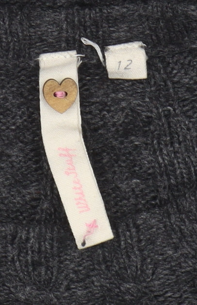 Women's Black Cable-Knit Boat Neck Pullover, Size 12