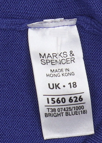 Marks & Spencer Women's Blue V-Neck Pullover Jumper 18