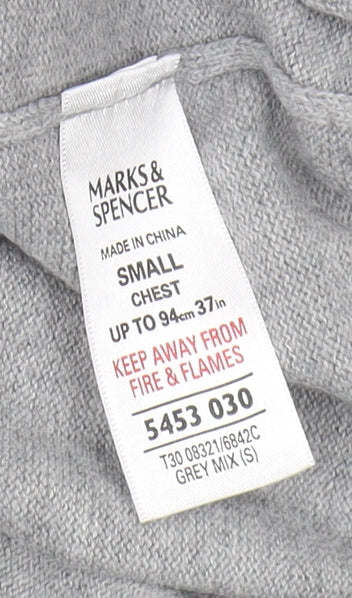 Marks & Spencer Men's Grey V-Neck Pullover Jumper S