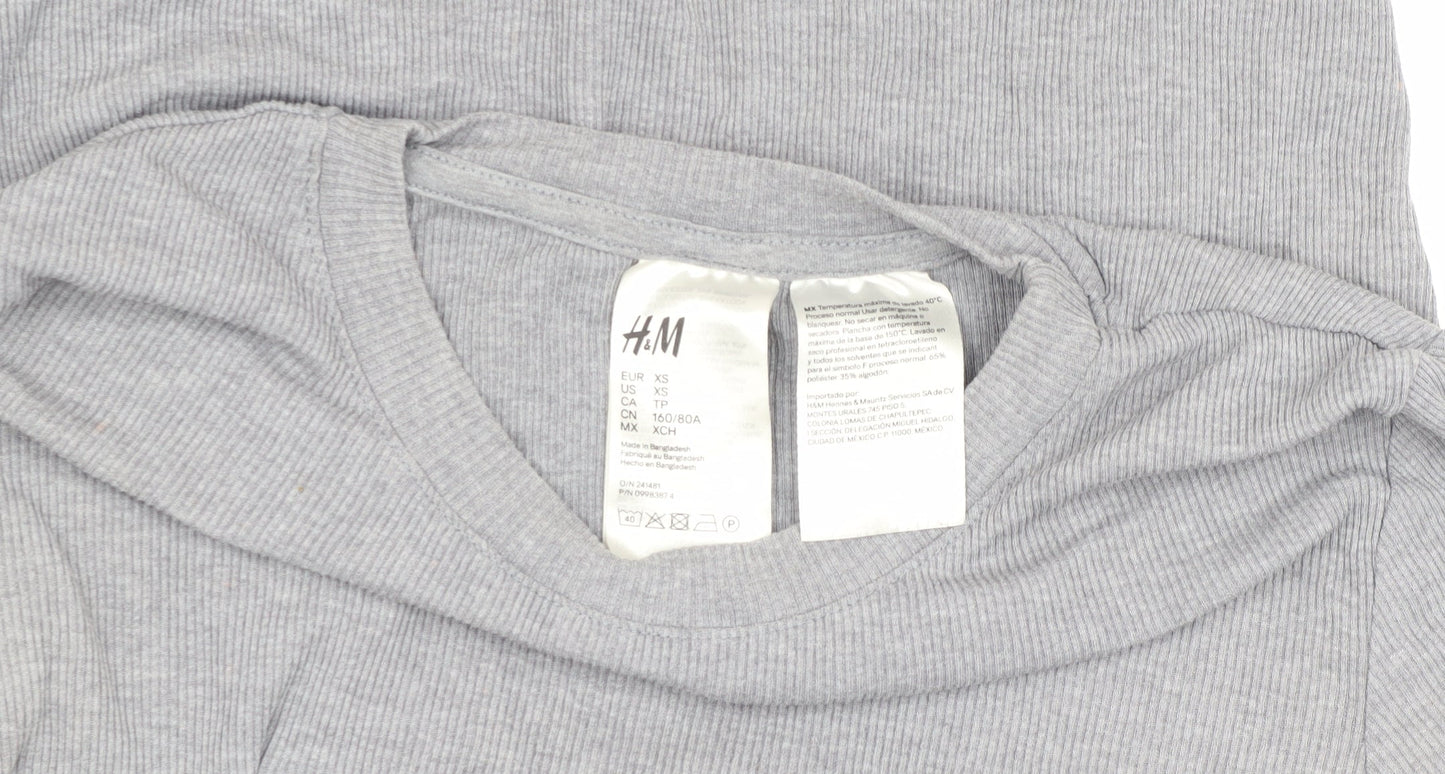 H&M Women Grey XS Long Sleeve Basic T-Shirt