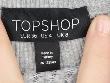 Topshop Women's Grey Waffle-Knit Long Sleeve Jumper Size 8