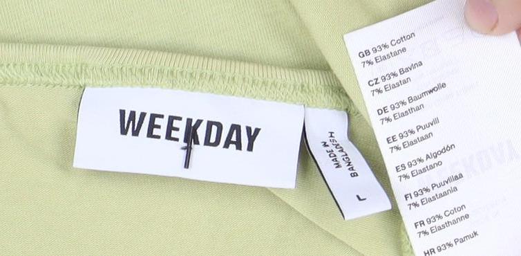 Weekday Green Cotton T-Shirt, Unisex, Size S