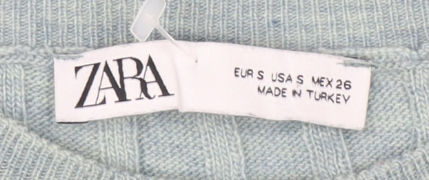 Zara Women's Blue Pullover Jumper, Size S, Crew Neck
