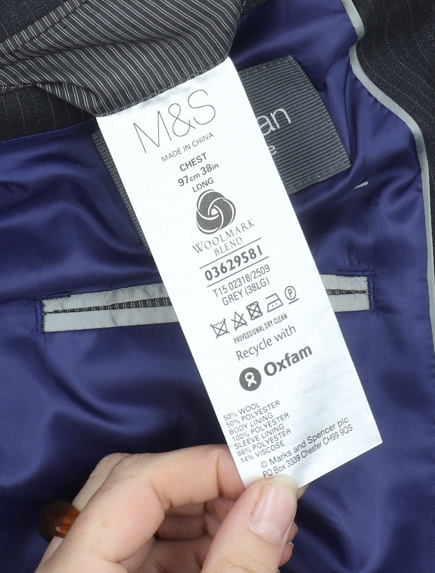 Marks & Spencer Men's Grey Blazer 38 Long Formal