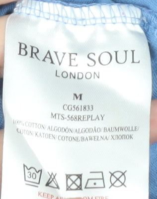 Brave Soul Blue Unisex T-Shirt M, Cotton, Crew Neck