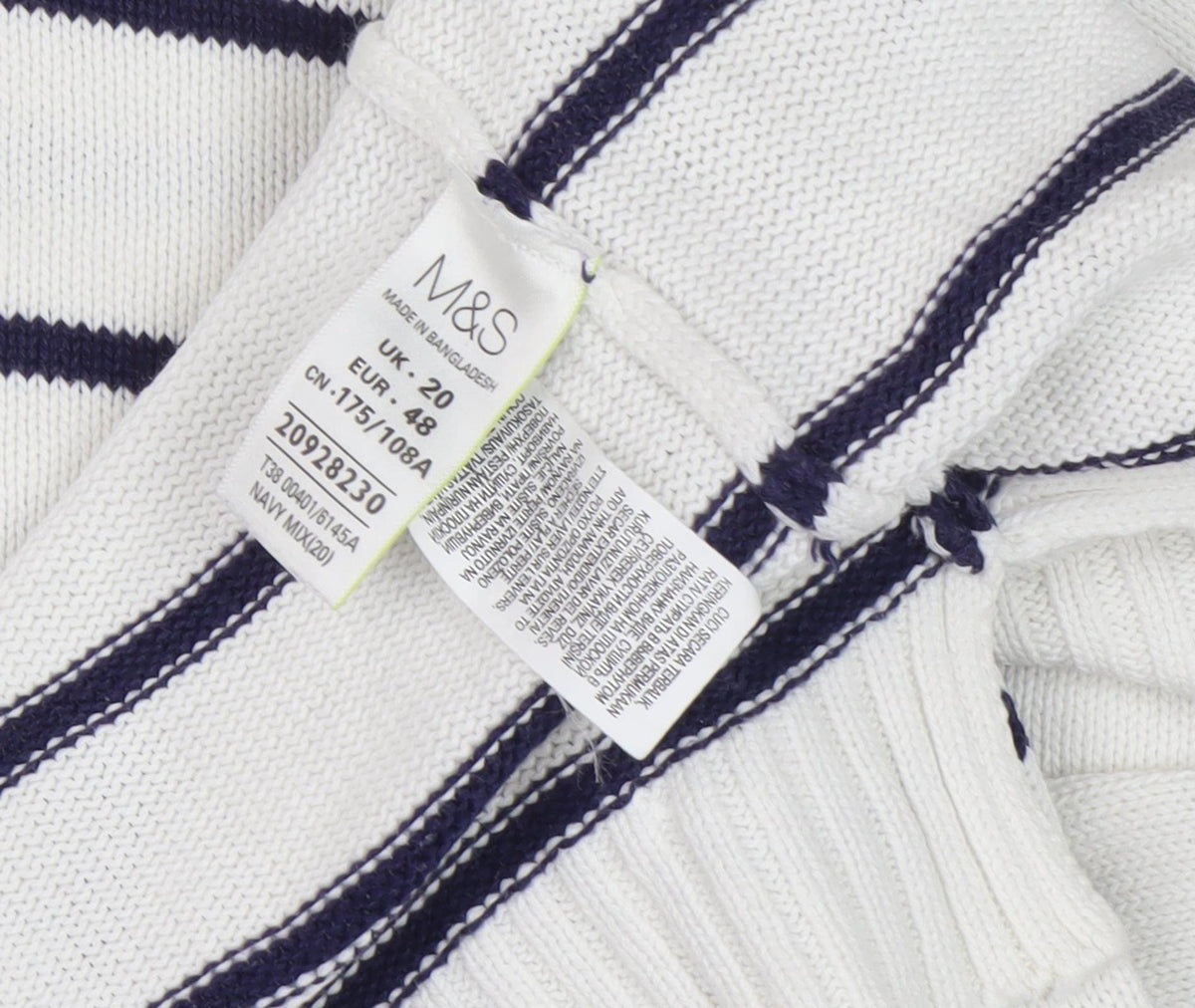 Marks & Spencer Women's White Striped Pullover Jumper Size 20