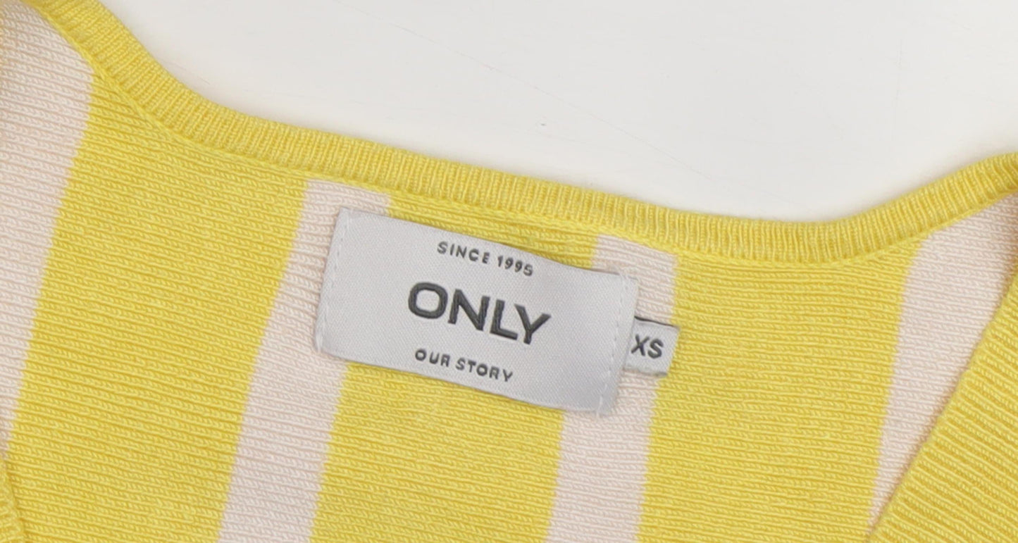 ONLY Women’s Yellow V-Neck Striped Pullover Jumper