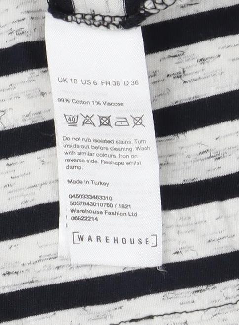 Warehouse Women's Black White Striped Long Sleeve Tee Size 6
