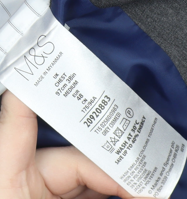 Marks & Spencer Men's Grey Blazer, Size 38R