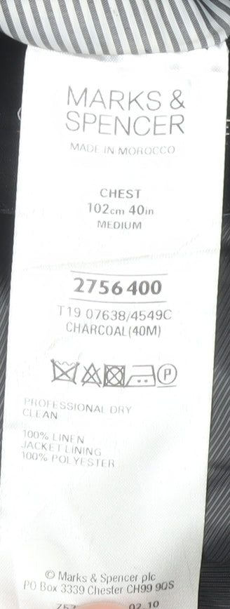 Marks & Spencer Men's Grey Blazer, Size M, Single-Breasted