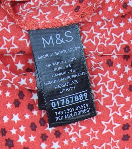 Marks & Spencer Women's Red Button-Up Shirt, Size 20