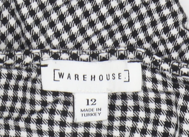 Warehouse Women's Black Check Blouse, Size 12, Long Sleeve