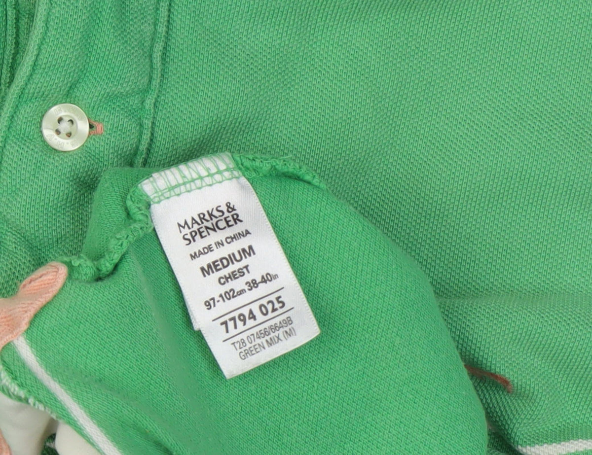 Marks & Spencer Men's Green Striped Polo Shirt M