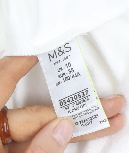 Marks & Spencer Ivory Blouse, Size 10, Women's Long Sleeve