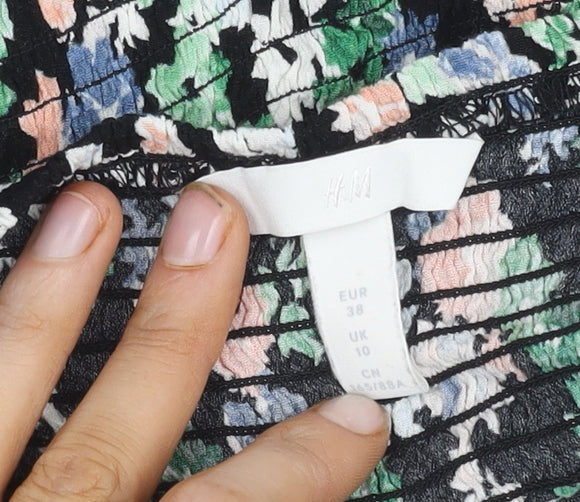 H&M Women's Floral Cropped Blouse - Size 10 Multicoloured