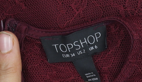 Topshop Women's Red Lace Bodycon Dress Size 6