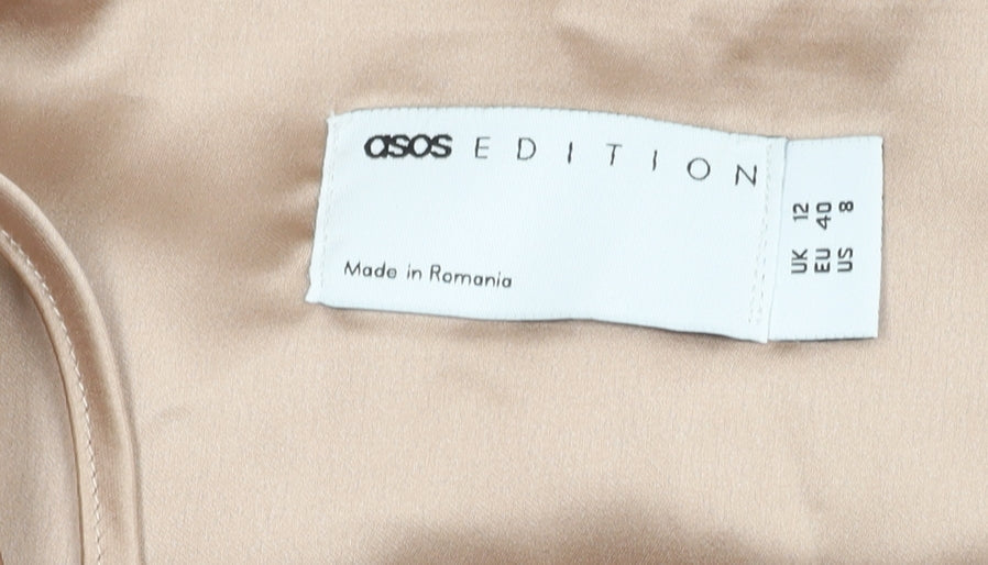 ASOS Women Beige Slip Dress Size 12 Midi