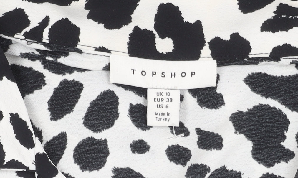 Topshop Women's Black/White Animal Print Blouse Size 10
