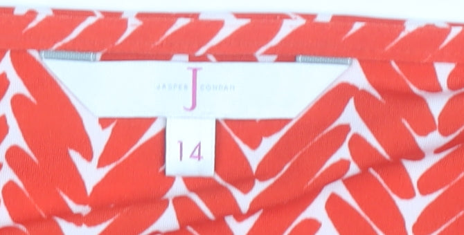 J by Jasper Conran Women's Red Geometric Top, Size 14