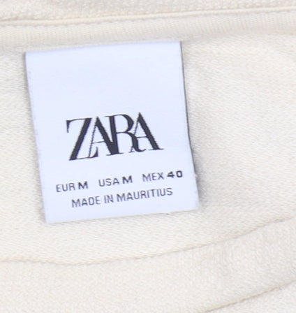 Zara Women's Beige Embroidered T-Shirt, Size 12