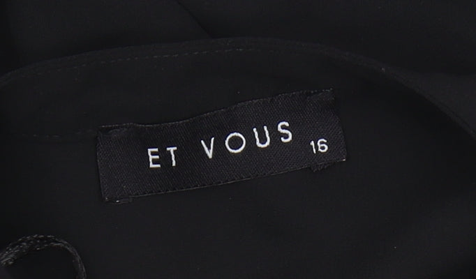 Et Vous Women's Black Long Sleeve Top, Size 16, Zip Accent