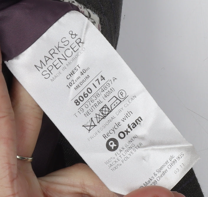 Marks & Spencer Men's Grey Striped Blazer 40R